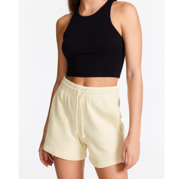 TNA Pants - Aritzia TNA Cozy Fleece Boyfriend Shorts Elastic Waistband Pale Yellow Size M